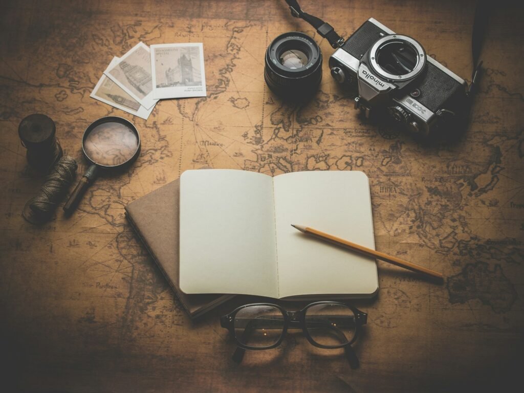 journal and camera on map | Learn English from Anywher